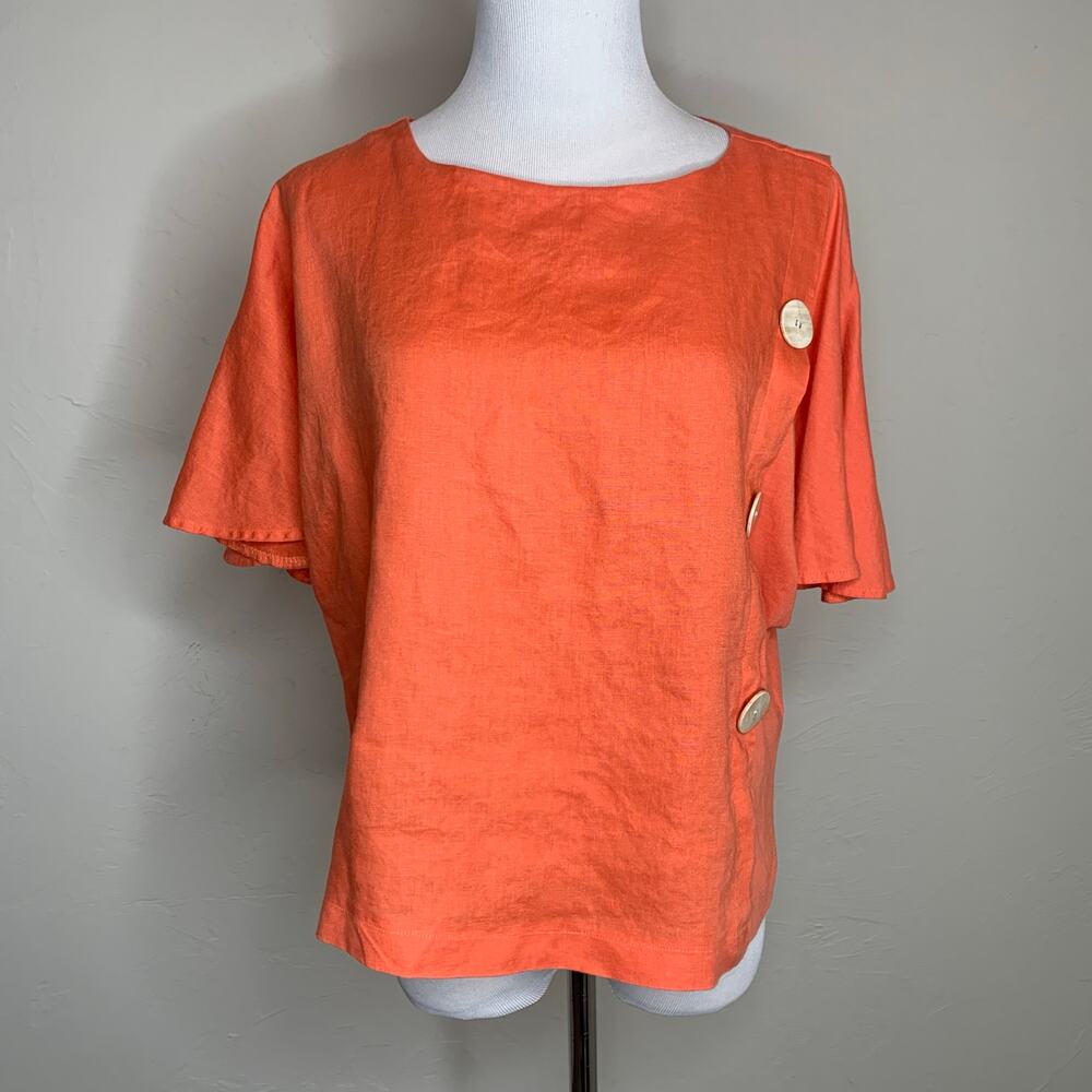 Kensie Orange Linen Oversized Blouse Butterfly Sleeve Sz Small